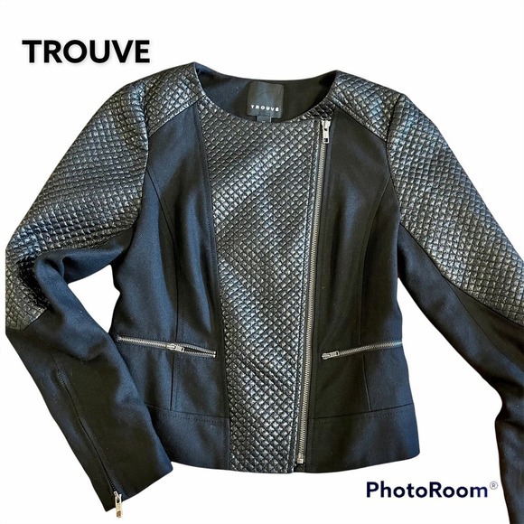 Trouve Women's Wool & Faux Leather Jacket Motorcycle Style Sz XS - Picture 1 of 9